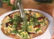 Homemade Flatbread Pizza With Fresh Corn And Smoked Mozzarella